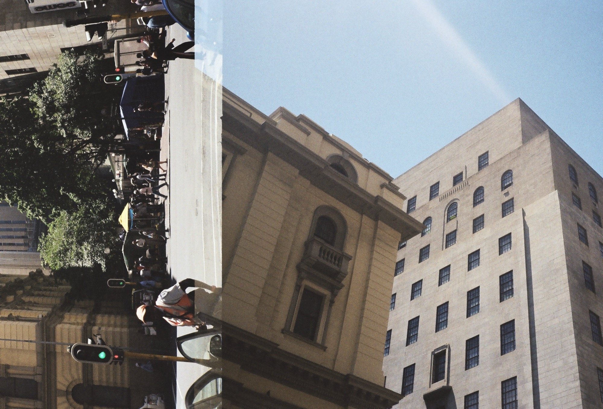 Cape Town street corner with a classical stone facade