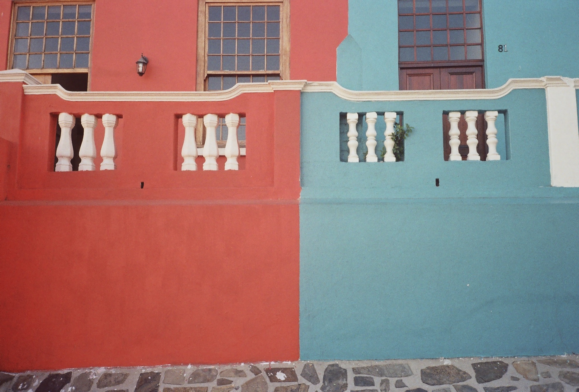Red and blue painted houses in Bo-Kaap