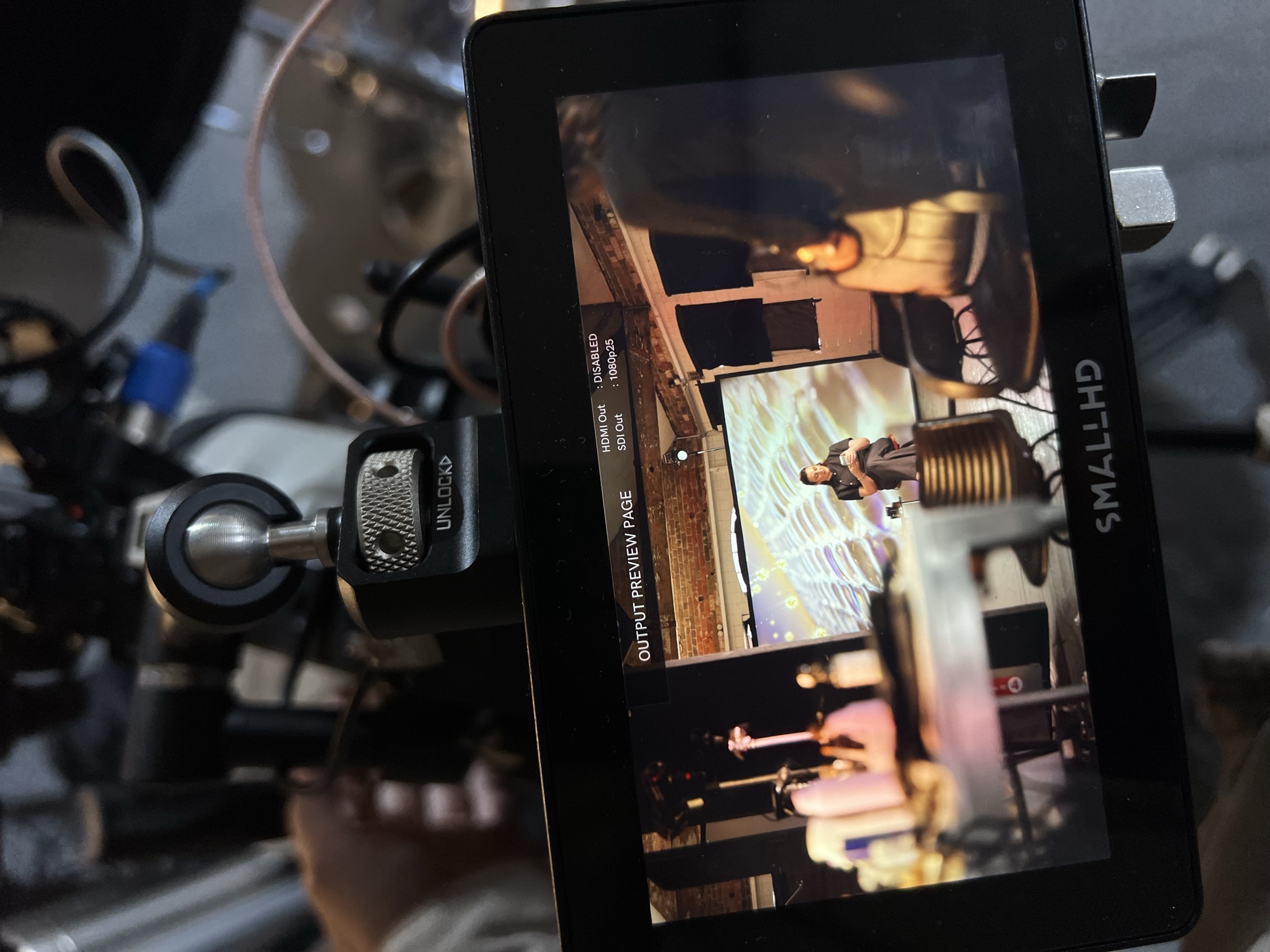Monitor view of the interview frame from behind the camera